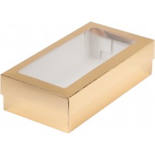 Коробка для макарун с окном 21х10х5,5cм золото